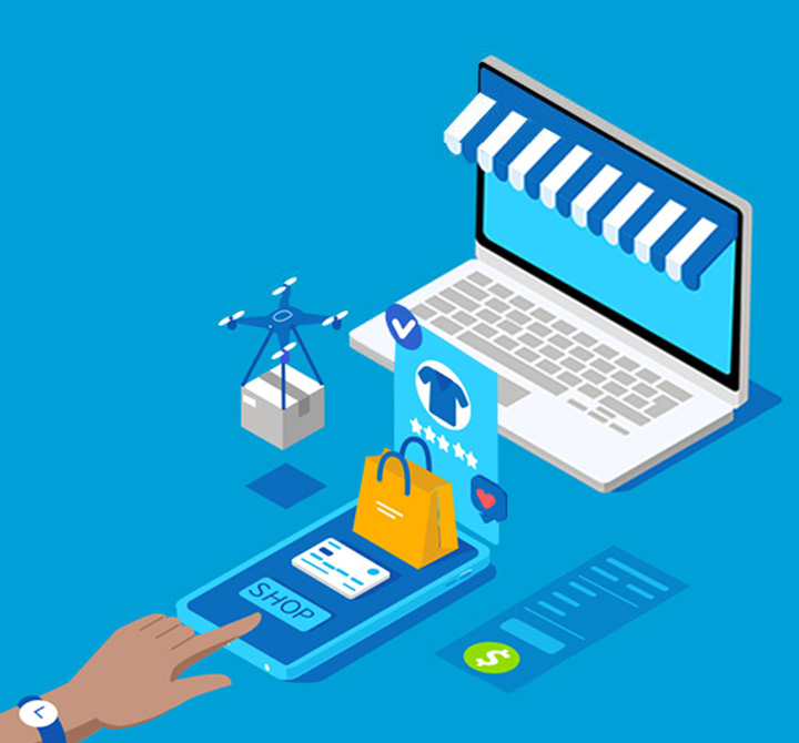 A digital art print of online shopping store